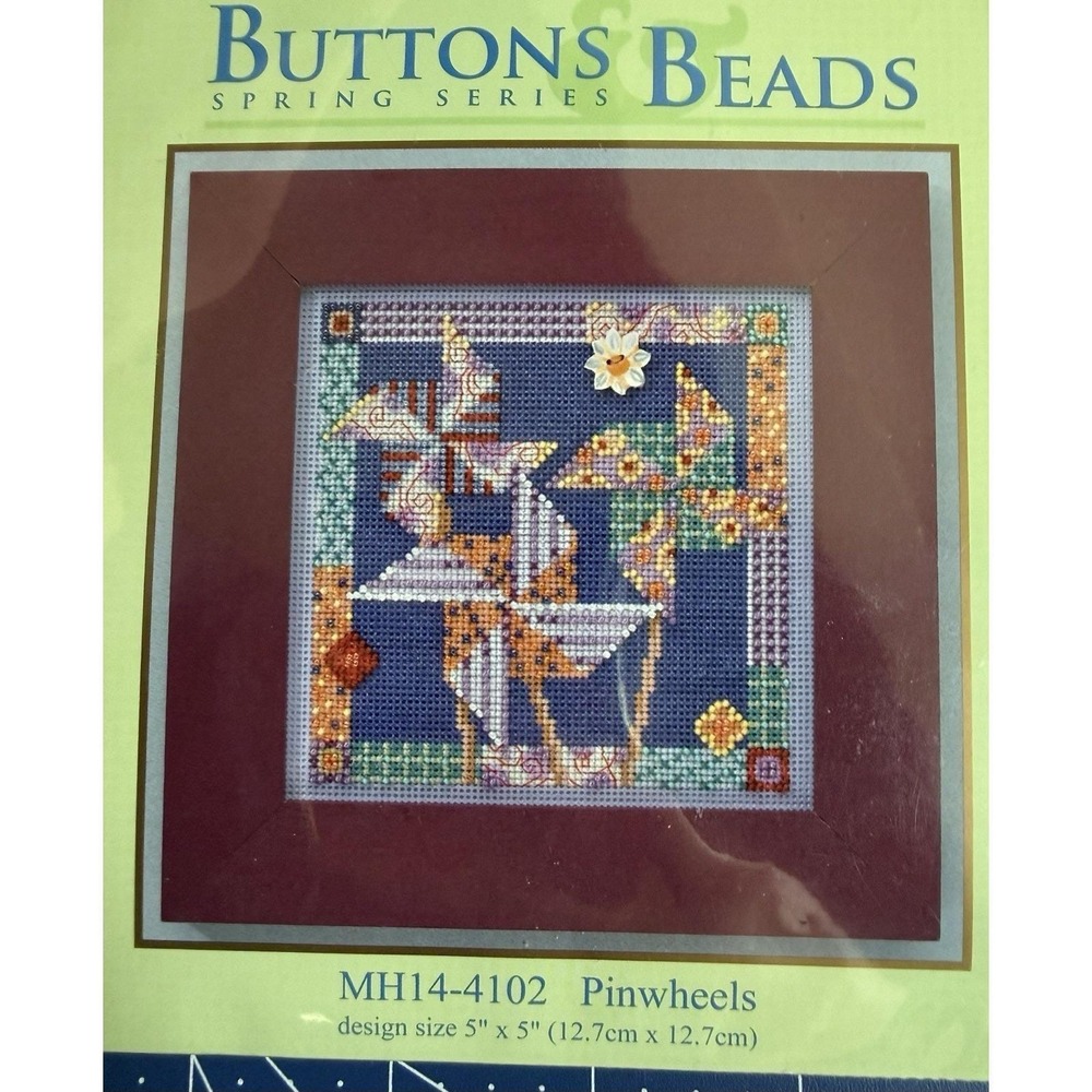 Mill Hill Buttons & Beads Spring Series Pinwheels w Ceramic Flower Button